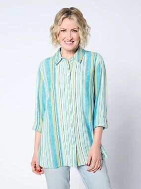 Linen Blend  Button-Front  Over sized Tunic Denim & Co. Naturals